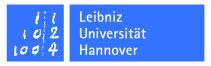 Logo der Leibniz Universität Hannover: blaues Quadrat mit weißen Zahlen, daneben Text "Leibniz Universität Hannover".